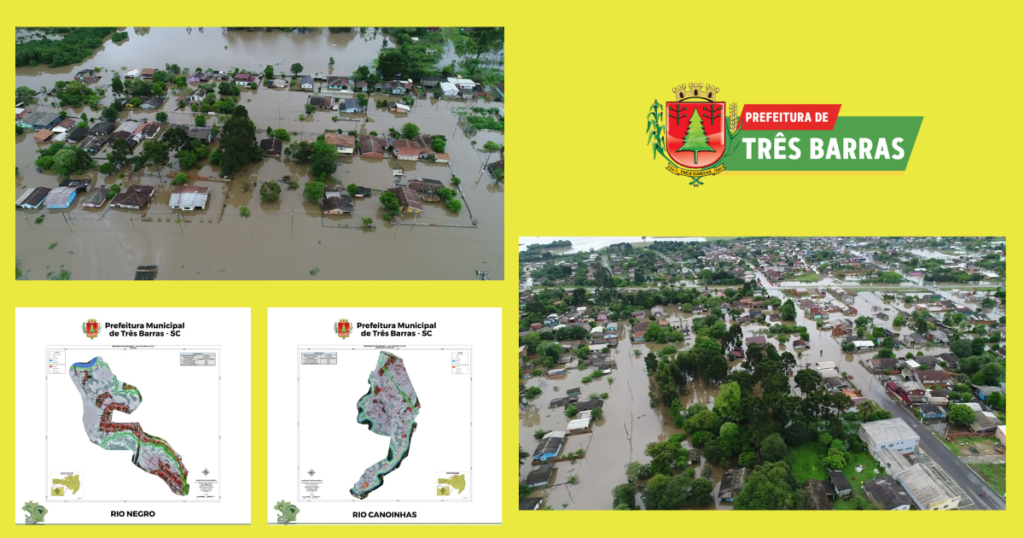 Estudo mostra que Três Barras teve mais de 3 milhões de metros quadrados da área urbana afetada pela enchente